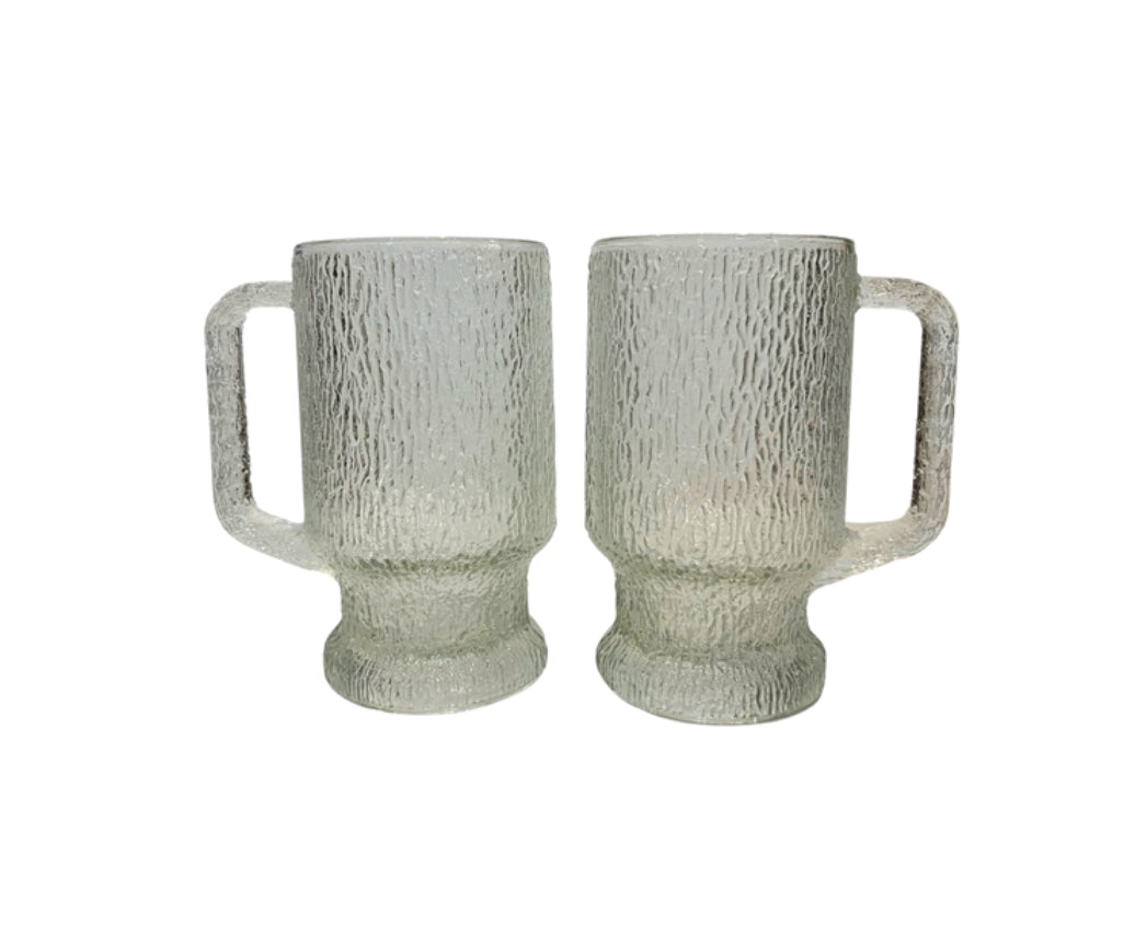 Pair of Indiana Glass Ice Bark Icicle Textured Mugs