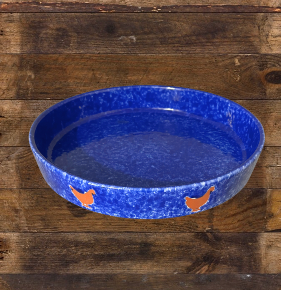 Handmade Terra-cotta Cobalt Blue Chicken Border Serving Tray