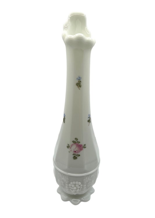 Vintage Westmorland Milk Glass Swung Vase, Hand Painted