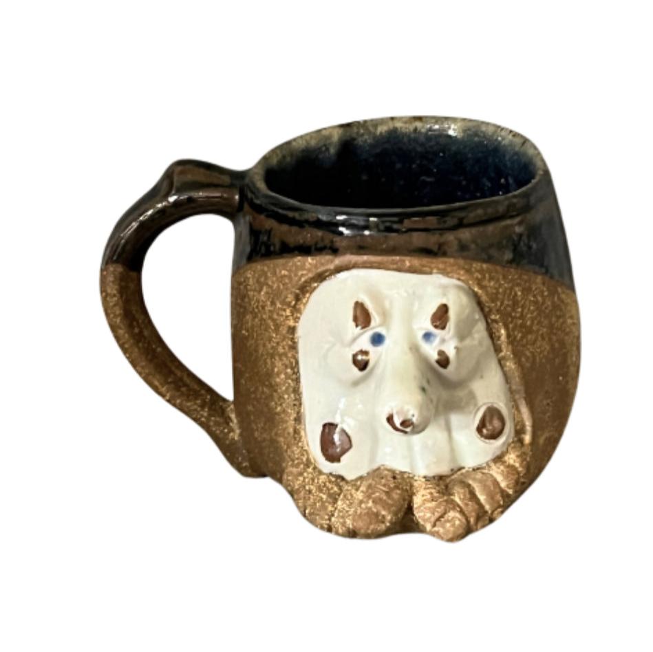 Vintage Ugly Funny 3D Face Mug  Stoneware Pottery with Toe Mustache