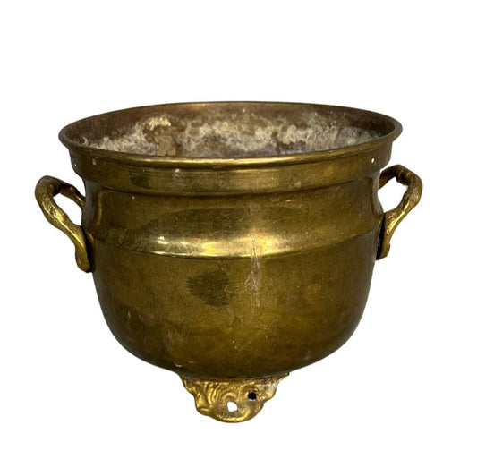 Vintage Small Brass Cauldron Pot with Handles and Footed