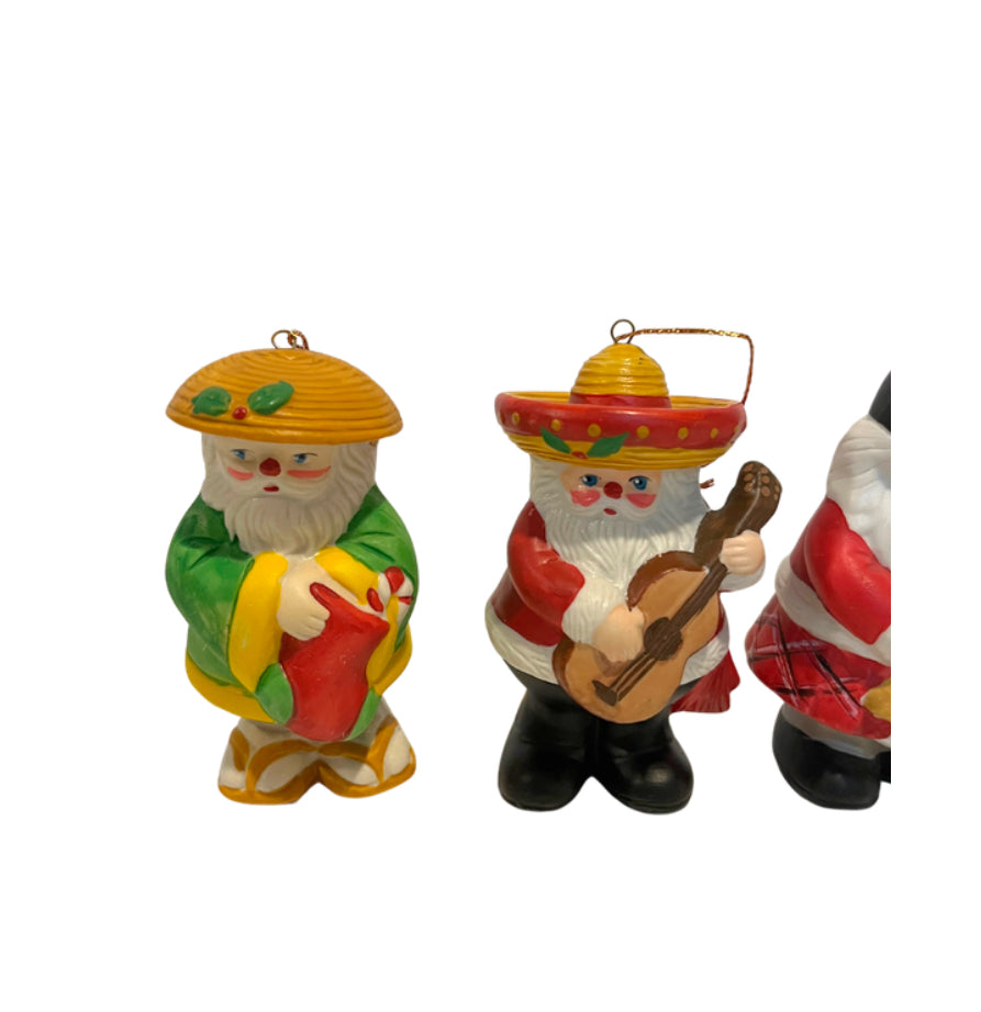 Vintage Santas Around The World Ornaments, Asia Scotland Italy Mexico