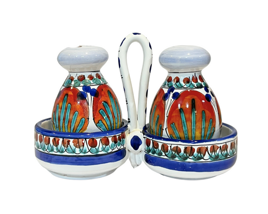 Vintage Italian Pottery Salt and Pepper shakers with Carrying Caddy