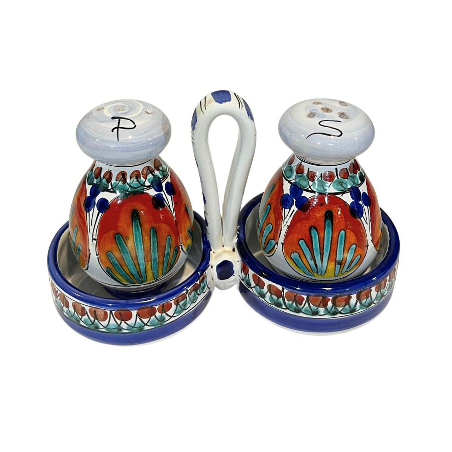 Vintage Italian Pottery Salt and Pepper shakers with Carrying Caddy