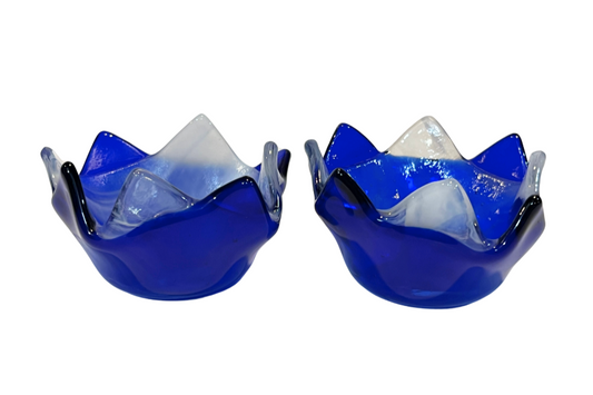 Cobalt Cased Slag Glass Handkerchief Tea Light Votives