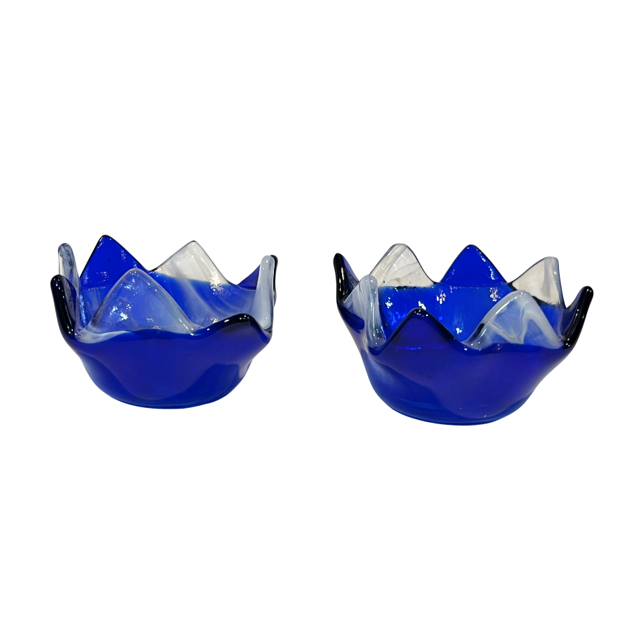 Cobalt Cased Slag Glass Handkerchief Tea Light Votives