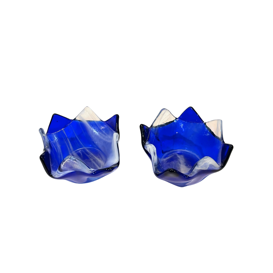 Cobalt Cased Slag Glass Handkerchief Tea Light Votives