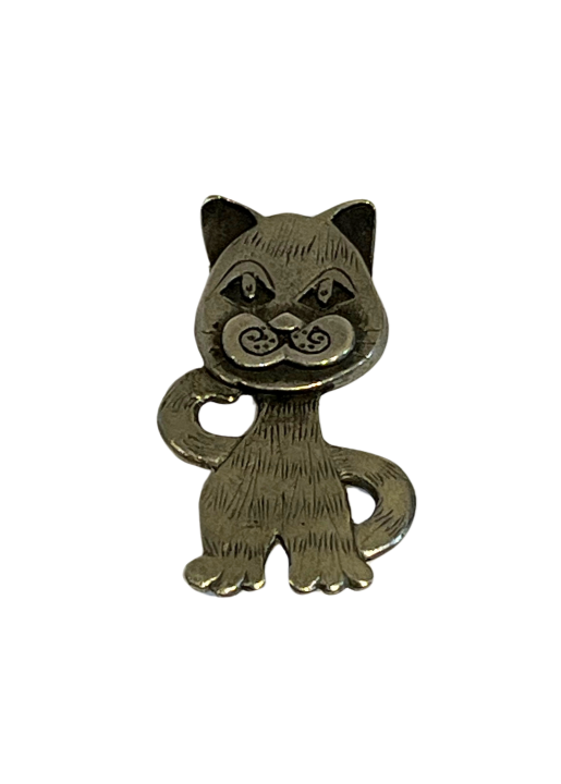 Vintage Metzke Pewter Whimsical Cat Brooch