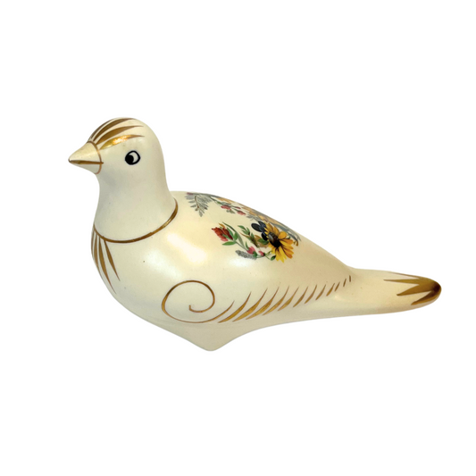 Vintage Hand Painted Dove with Gold Accents and Floral Transfer Design