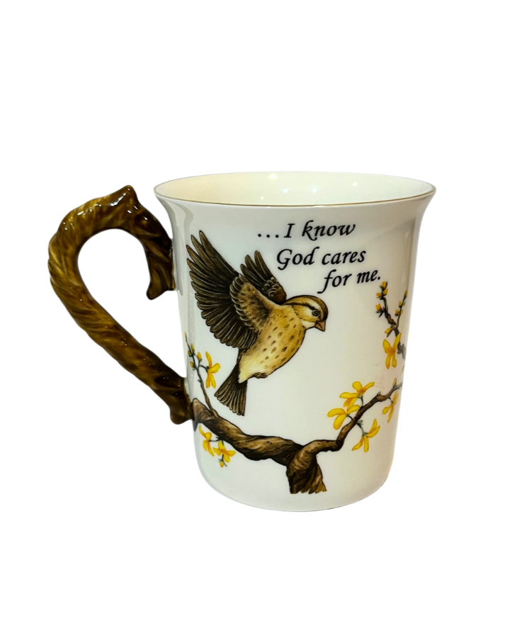 Hour of Power Inspirational Mug His Eye Is On The Sparrow and I Know God Cares  Bone China