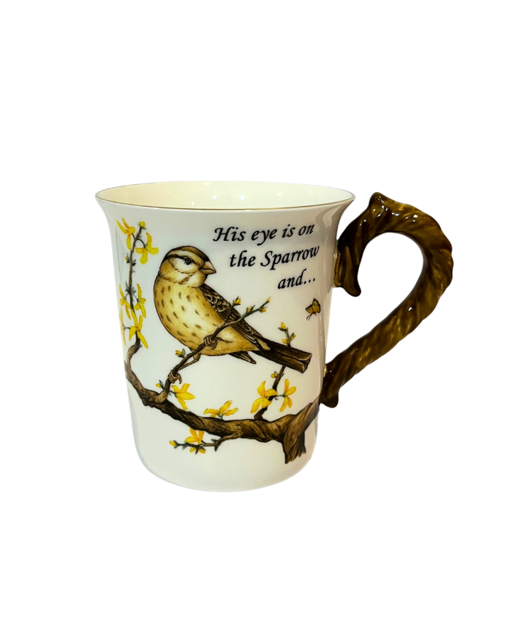 Hour of Power Inspirational Mug His Eye Is On The Sparrow and I Know God Cares  Bone China