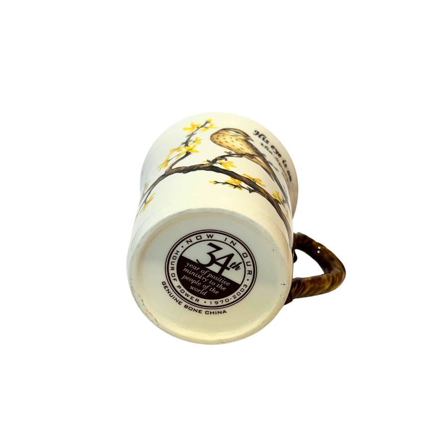 Hour of Power Inspirational Mug His Eye Is On The Sparrow and I Know God Cares  Bone China