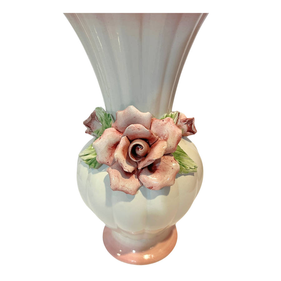 Mid Century Capodimonte Porcelain Flower 9.5" Vase Italian - Small Flaw