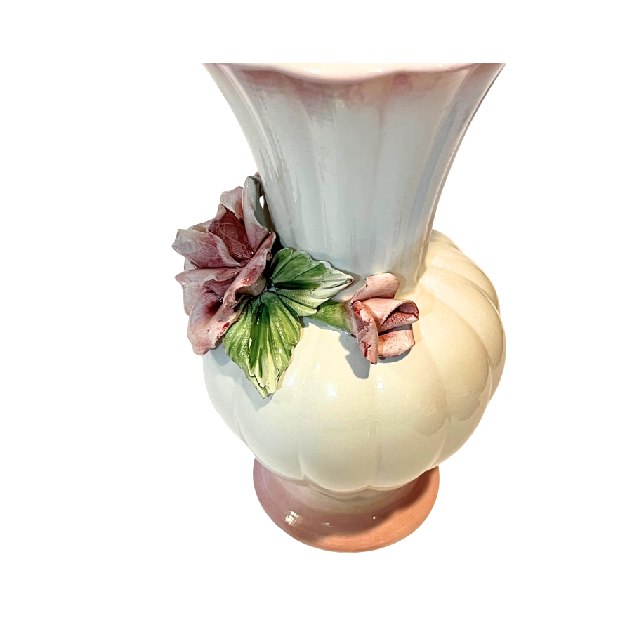 Mid Century Capodimonte Porcelain Flower 9.5" Vase Italian - Small Flaw