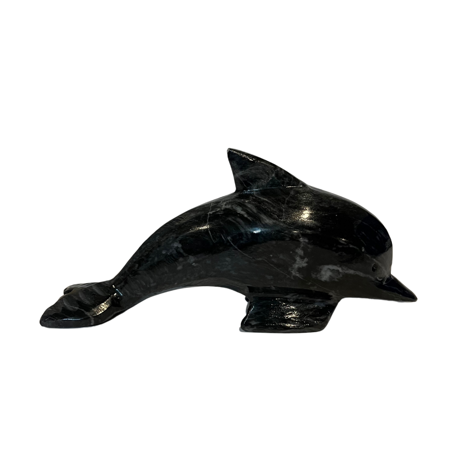 7.5" Black Marble Onyx Hand Carved Dolphin Figurine