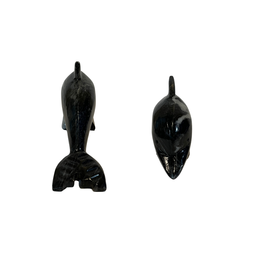 7.5" Black Marble Onyx Hand Carved Dolphin Figurine