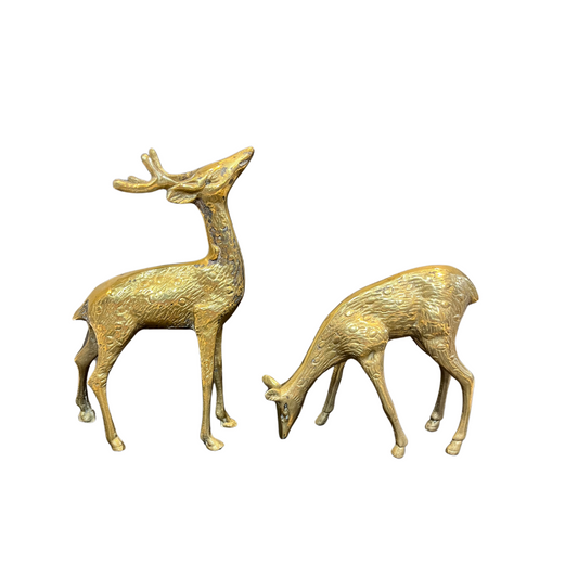 MCM Solid Brass Doe and Buck  Figurine Set